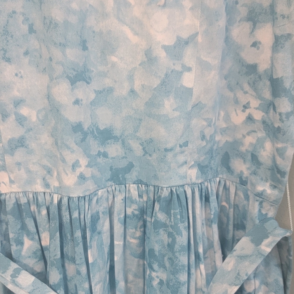Talbots Floral Camoflauge Ocean Blue Butyon Front‎ Tie Dress Womens 10 Petite - Picture 12 of 13